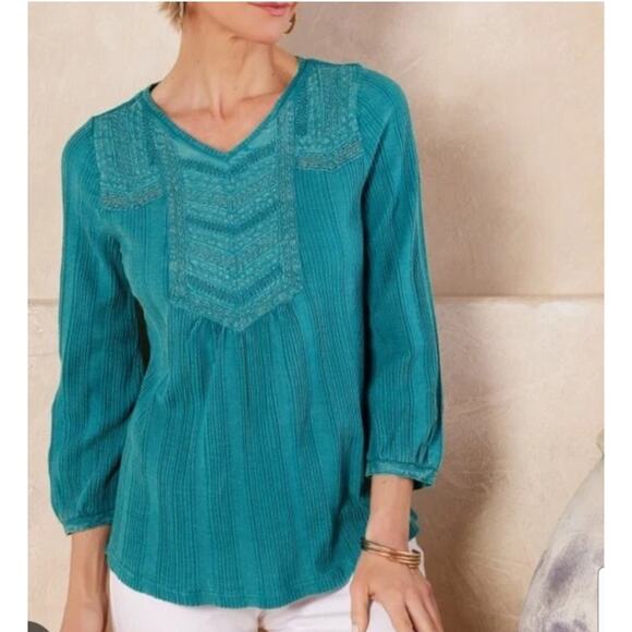 Soft Surroundings Teal Swept Away Embroidered Tunic - Picture 1 of 8